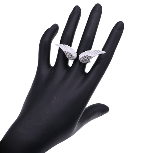 White Double Angel Wing Cuff Ring
