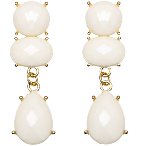 White Elegant Faceted Teardrop Post Earrings