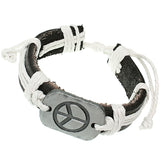 White Faux Leather Peace Adjustable Bracelet