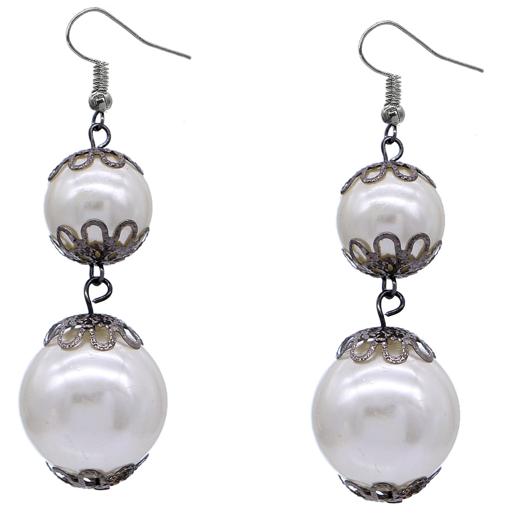 White Elegant Faux Pearl Drop Earrings