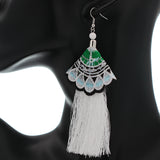 White Embroidered Ruffle Long Tassel Dangle Earrings