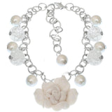 White Glass Ball Flower Charm Chain Bracelet