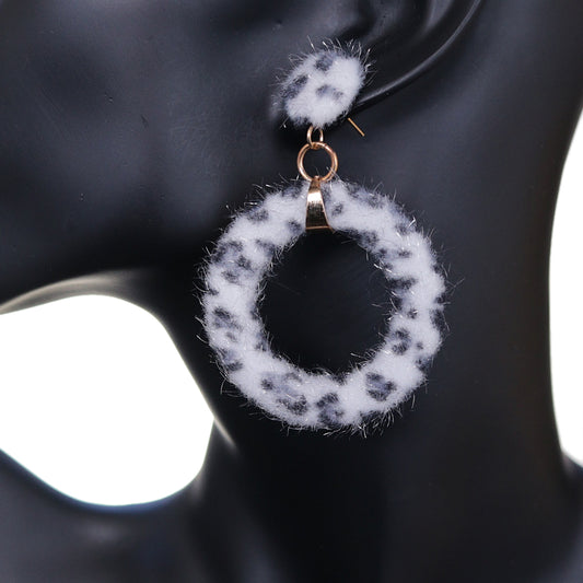 White Cheetah Faux Fur Hoop Earrings