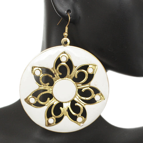White Glossy Floral Dangle Earrings