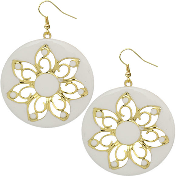 White Glossy Floral Dangle Earrings