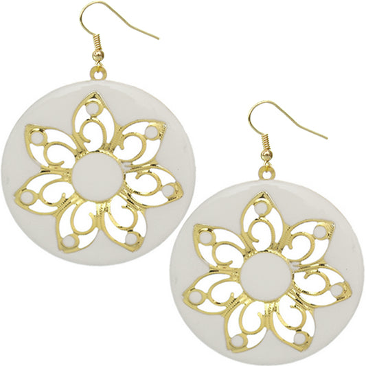 White Glossy Floral Dangle Earrings