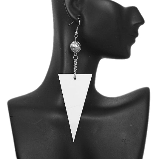 White Inverted Triangle Drop Chain Dangle Earrings