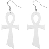 White Wooden Ankh Earrings