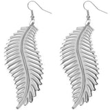 White Long Curvy Leaf Earrings