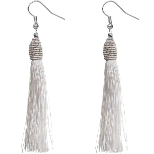 White Long Wrap Tassel Earrings