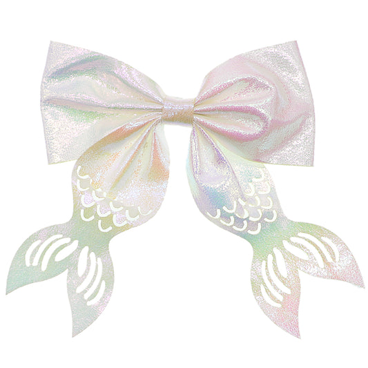 White Iridescent Mermaid Tail Hair Bow Barrette