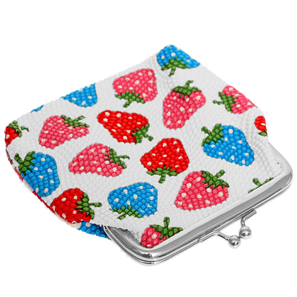 White Multicolor Strawberry Kisslock Coin Purse