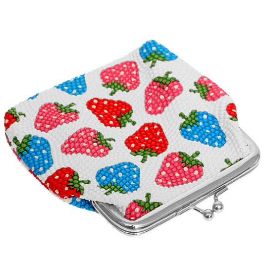 White Multicolor Strawberry Kisslock Coin Purse