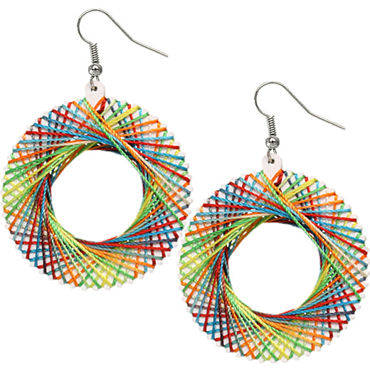 White Multicolor Woven Thread Hoop Earrings