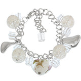 White Murano Glass Heart Charm Chain Link Bracelet