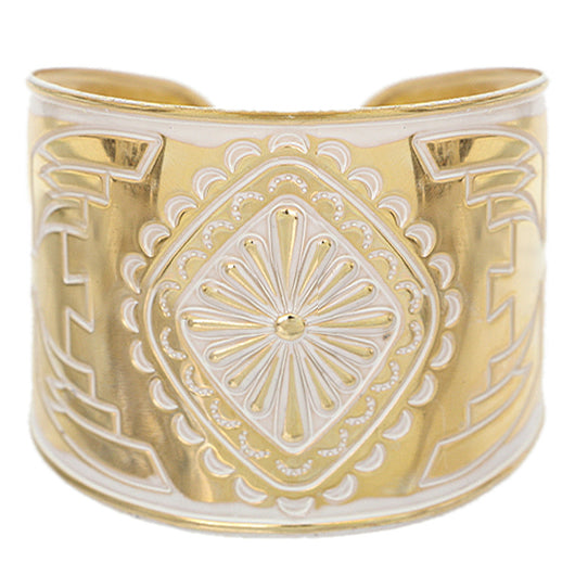 White Double-Sided Art Deco Metal Cuff Bracelet