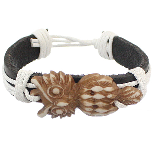 White Faux Leather Hoot Owl String Bracelet