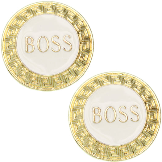 White Boss Metal Post Earrings