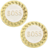 White Boss Metal Post Earrings