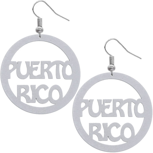 White Puerto Rico Word Wooden Hoop Earrings