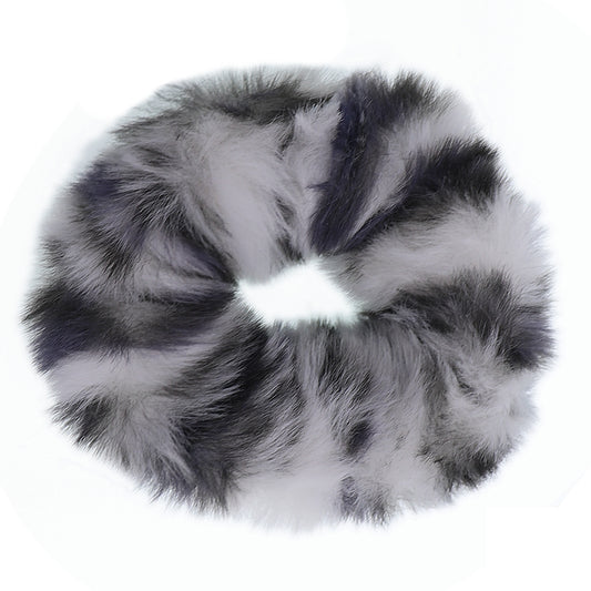 White Black Faux Fur Hair Scrunchie