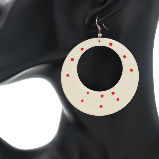 White Red Round Polka Dot Dangle Earrings