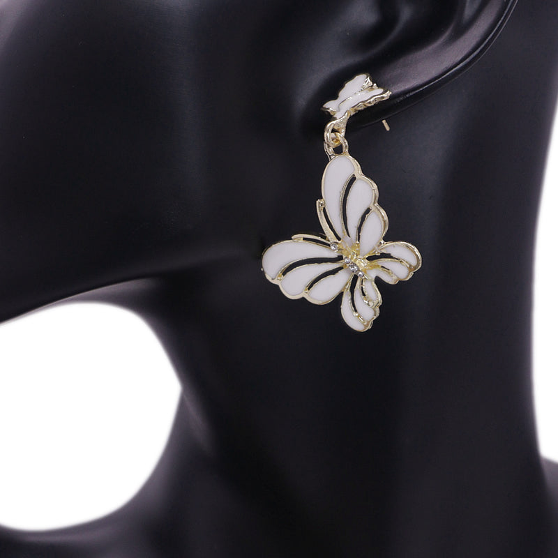 White Butterfly Rhinestone Dangle Earrings