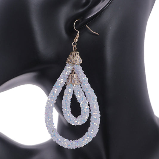 White Sequin Confetti Double Teardrop Hoop Earrings