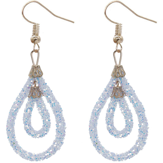 White Sequin Confetti Double Teardrop Hoop Earrings