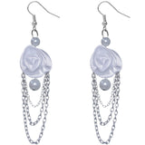 White Long Drop Chain Flower Earrings