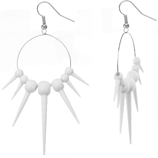 White Gradual Spiked Hoop Earrings