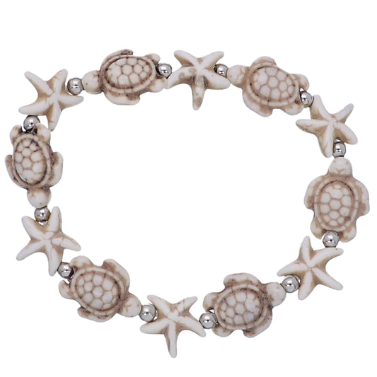 White Starfish Turtle Stretch Bracelet