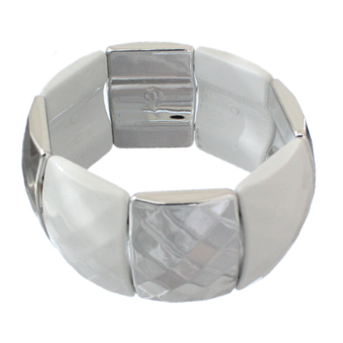 White Two Tone Square Stretch Bracelet