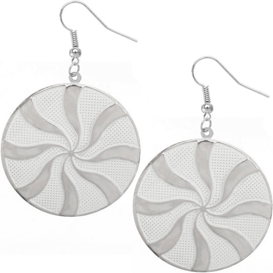 White Swirl Round Metal Earrings