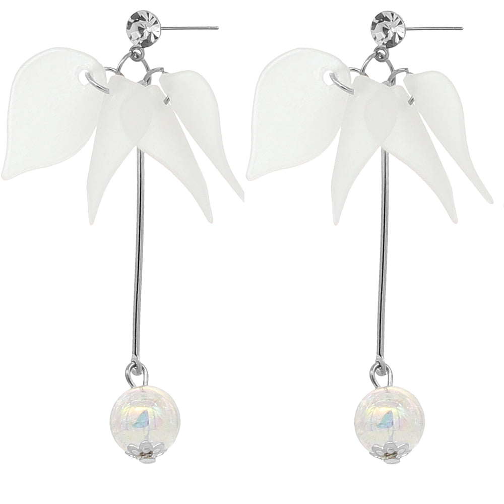 White Tulip Petal Dangle Earrings