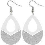 White Glitter Wooden Link Teadrop Earrings