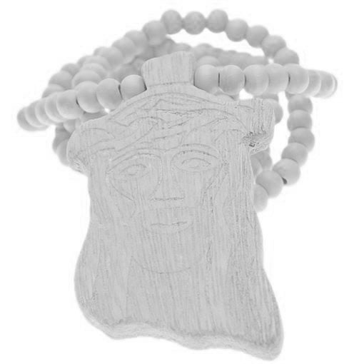 White Wooden Beaded Chunky Jesus Piece Necklace