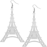 White Wooden Paris Eiffel Tower Dangle Earrings