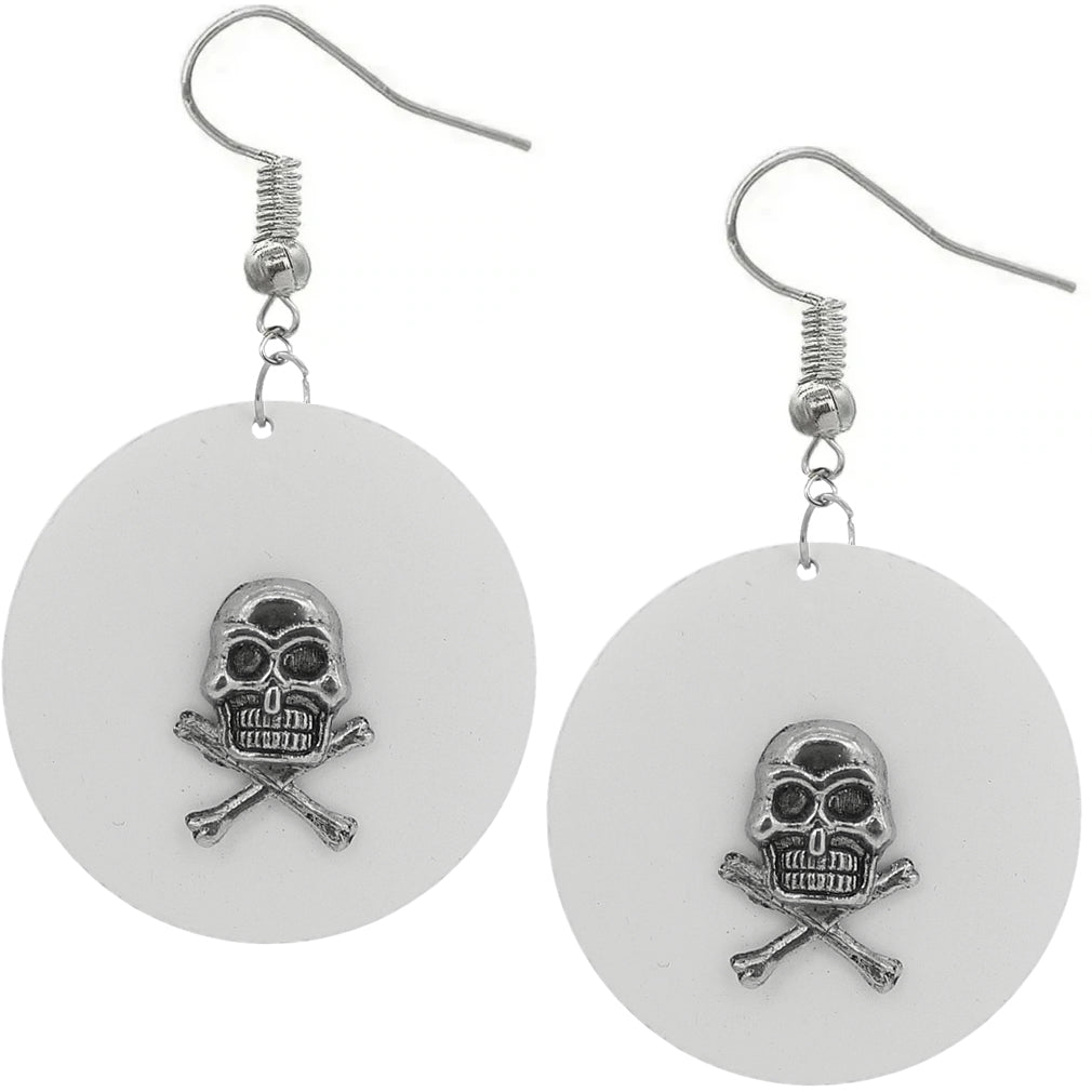 White Skull Wooden Dangle Earrings