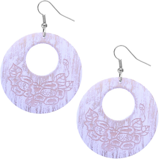 White Wooden Open Circle Distressed Earrings