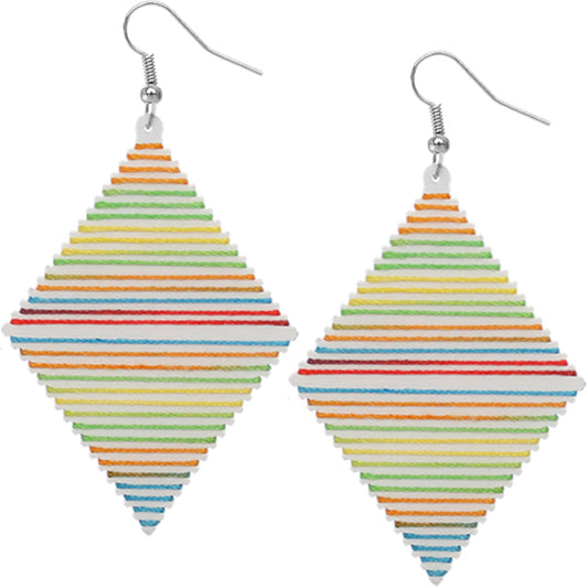 White Multicolor Wooden Thread Wrapped Earrings