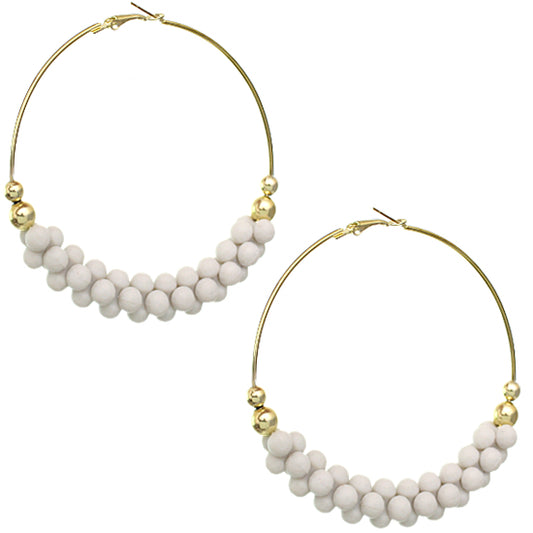 White Barbell Beaded Hoop Earrings