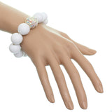 White Large Fireball Beaded Stretch Bracelet
