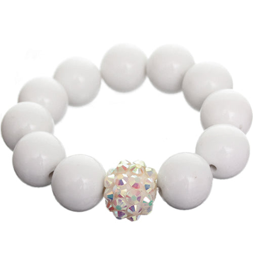 White Large Fireball Beaded Stretch Bracelet