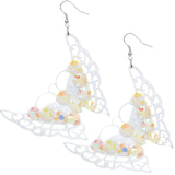 White Beaded Iridescent Butterfly Earrings