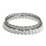 White Beaded Twist Stack Bangle Bracelets