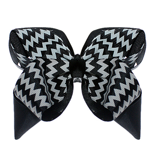 Black White Chevron Zigzag Ribbon Hair Bow