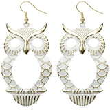 White Cutout Dangle Hoot Owl Earrings