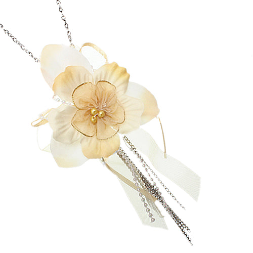 Beige Flower Fabric Chain Necklace Set