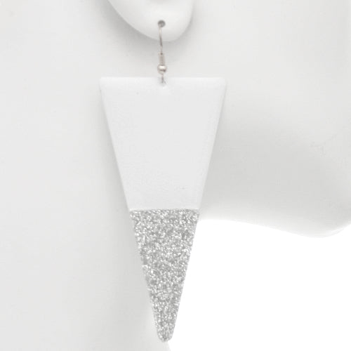 White Glitter Inverted Triangle Earrings